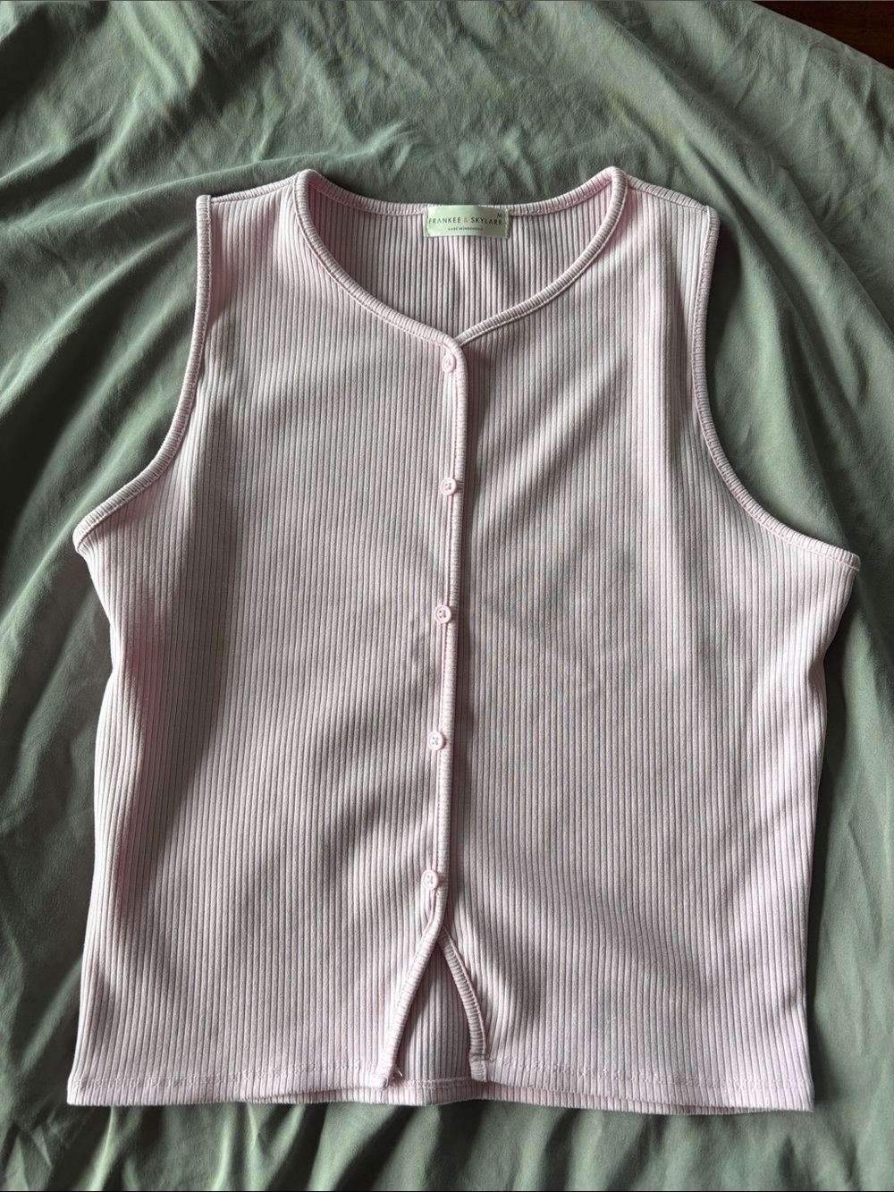Light pink Ribbed Button-Front Tank Top